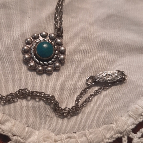 Jewelry - Vintage turquoise charm and necklace sterling silver clasp is detailed
